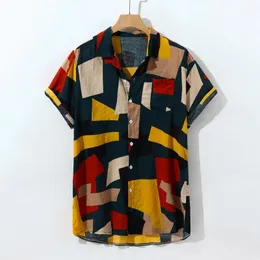 Mens 드레스 셔츠 면화 하와이 셔츠 남자는 칼라 기하학적 인쇄 여름 셔츠 캐주얼 스트리트웨어 남성 의류 camisa masculina