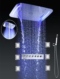 Lüks termostatik duş muslukları banyo led tavan duş paneli çok işlevler yağış duş başlığı ile set