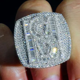 Haute design personalizado passar diamante tester baguette moissanite prata carta anel gelado para fora hip hop anel jóias finas para homem