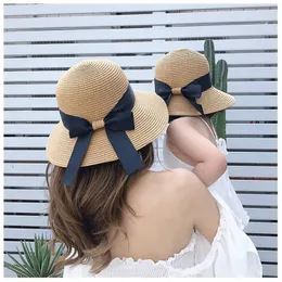 Caps Hats Mother Kids Straw Hat Baby Girl Big Bow Beach Cap Big Brim Summer Sun Hat Adult Sun Hat Women Bucket Hat Panama Caps 230418