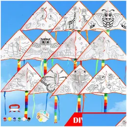 Kite Accessories Polyester Fabric Graffiti Diy Toys Wholesale Good Weather Practice Creative Kit Sport Outdoor Children Gift Drop Dh52G