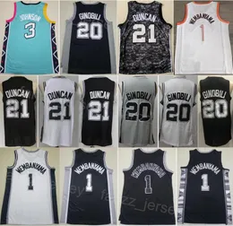 Şehir Basketbol Kazandı Manu Ginobili Jersey 20 Adam Tim Duncan 21 Victor Wembanyama 1 Keldon Johnson 3 Tüm dikişli nefes alabilen ifade klasik iyi kalite