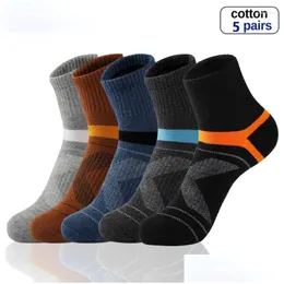 Calzini da uomo 5 paia/lotto Uomo Cotone Nero Sport Casual Corsa Estate Traspirante Calzino maschile Tubo centrale Socken Large Size Drop Delivery Appa Dhmny