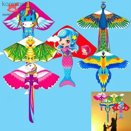 Kite Accessories New 1.4M 3D Dragon Mermaid Peacock Parrot Kite For Kids Nylon KiteToys Fly Kites Outdoor Spring Summer Autumn ToyL231118