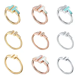 Ringe für Damen und Herren, Designer-Tiffaness-Doppel-T-Ring mit offenem Diamant, besetzt mit Roségold-Band. Ringe, Schmuck, Geschenk