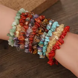 Natural Gem Stone Bracelets Irregular Crystal Stretch Chip Beads Nuggets Bracelets Bangles Quartz Chakra Wristband for Women Gift Fashion