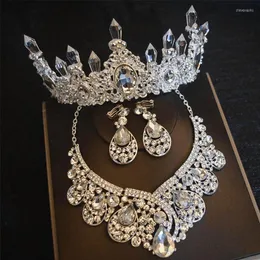 Headpieces Silver Plated Crystal Crown Tiaras Necklace Earrings Bride Hair Accessories For Women Wedding Big Rhinestone Bridal Jewelry Sets