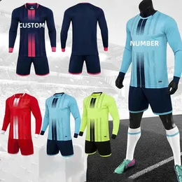 Utomhus t-shirts långa ärmar fotboll tröja set höst vinter sportkläder ungdomar barn team spelar slitage träning anpassa män 2 bit set 231117