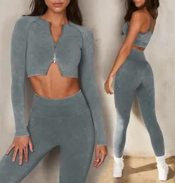 Nieuwe Naadloze Vrouwen Yoga outfits Set Sportkleding Tweedelig Pak Gym Workout Kleding Hoge Taille Legging Actieve Sport Crop Top dragen F6036486