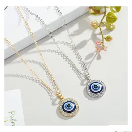 Pendant Necklaces Pendant Necklaces Colorf Turkish Crystal Evil Blue Eyes Necklace Gold Sier Color 14Mm Geometric Circar Coin Clavicle Dhhl3