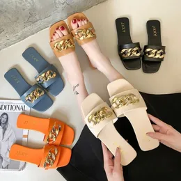 Женские тапочки Comemore, модные летние женские сандалии с металлической цепочкой и квадратной головкой, женские сандалии с шлепанцами 231118