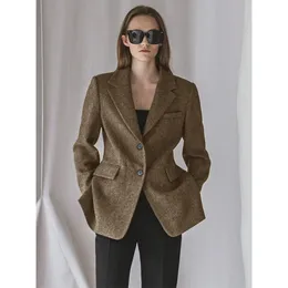 Ternos femininos Blazers 2 botões em senhoras Outerwears Herringbone Tweed Moda Feminina Flap Bolso Outono Moda Feminina Roupas Casaco de Inverno 231117