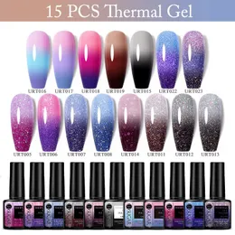 Acrylic Powders Liquids UR SUGAR 7 5ml 6 15pcs Thermal Gel Nail Polish Set Temperature Color Changing Varnishes Semi Permanent Soak Off Manicure Kit 231113