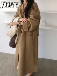 Women's Wool Blends JxMyy Korean Chic Fashion Elegant Temperament Autumn and Winter New Mid-Length midje DString Loose Wool Coat Womenl231118