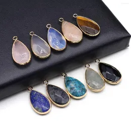 Anhänger Halsketten Naturstein facettierte Wassertropfenform Blitz Labradorite Rosenquarz Charme für Schmuck DIY Halskette