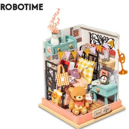 Doll House Accessories Robotime Diy Taste Life Kitchen With Furniture Children Adult Miniature House Bubble Bath Woods Toy Gift DS 230417