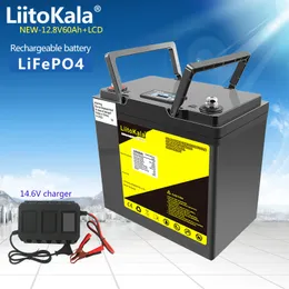 Liitokala 12V 60AH LIFEPO4 Batteri 12.8V Inbyggt BMS Power Battery för RV Campers Golf Cart Off-Road off-grid Solar Wind