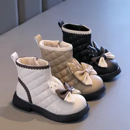 Boots Children Sewing Bowknot Elegant Plush Platform Girl's Winter Boot Three Colors Zipper Warm Stylish Chic Kids Shoes 2336 231117