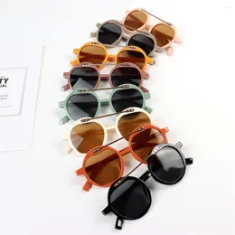 Gafas de sol lindas retro doble viga redonda de metal para niños de verano gafas salvajes salvajes y niñas uv400 2023