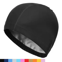 Cuffie da nuoto 2021 Elastico impermeabile in tessuto PU Proteggi orecchie Capelli lunghi Sport Piscina Cappello Cuffia da nuoto Formato libero per uomo Donna Tinta unita P230418