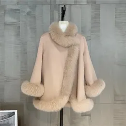 Fourrure femme Fausse fourrure veste d'hiver femmes réel manteau de fourrure col de fourrure naturelle épais chaud cachemire laine laine vêtements d'extérieur Streetwear mode 231117