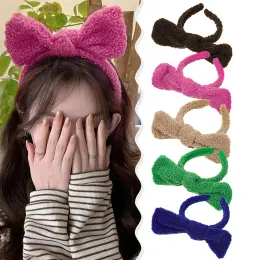 Novo grande bowknot bandana fofo de pelúcia cabelo hoop lavagem rosto macio quente hairbands lã cordeiro grande arco cabeça hoop acessórios para o cabelo ins