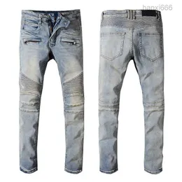 Jeans med mönster Skinny Designer Ripped Denim Black Rip Right Leg Zipper Fly Hole Long Hip Hop Grey Rock Biker