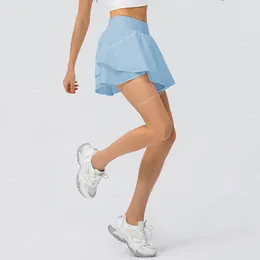 NWT Women 2in1 Lätt veckade tenniskjolar som kör sporttennisshorts 2 i snabba torra kjolar Lätt andningsbara korta yogayoga shorts tennis kjolar yoga