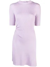 Casual Dresses Maje Hollowed Out Knit Dress French Style Fited Purple Dress for Women
