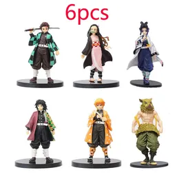 Brinquedos de transformação Robôs 6pcs / set Anime Demon Slayer Kimetsu no Yaiba figura Kamado Tanjirou Action Figure Agatsuma Zenitsu Nezuko Warrior PVC Model Toys 231117