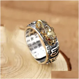 Pierścienie zespołowe chińskie feng shui pixiu ring sier platowane miedziane monety regulowane pierścienie dla kobiet mężczyzn Amet Wealth Lucky Jewelry bi dhgarden otvbg