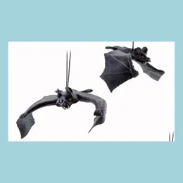 لوازم الحفلات الاحتفالية الأخرى Halloween Rubber Bat Hanging Droo 3D Bats Horror Spooky Decoration Props Simation LifeLike Animal BLA DHR1O