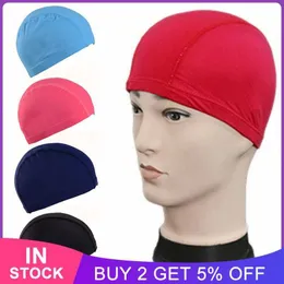 Simningslock Free Size Men Swimming Caps Elastic Nylon Hair Protection Caps Swimming Hat Women Water Sport Färgglad praktisk hatt P230418