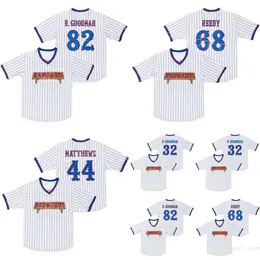 Benchwarmers koszulka baseball Moive 44 Gus Matthews 68 Clark Reedy 82 Richie Goodman 32 Howie Goodman Pinstriped White oddychający dla fanów sportu zszyta fajna baza