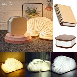 Lamps Shades Folding Accordion Night Light 3 Color Rechargeable Wooden Book Light Baby Children's Birthday Gift Lights for Christmas Year 230418