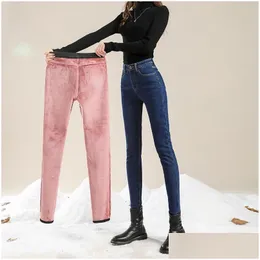 Jeans da uomo in pile da uomo slim da donna per l'inverno addensare pantaloni skinny stretch a matita Veet casual denim femminile streetwear Z230728 Drop D Dh1Jh