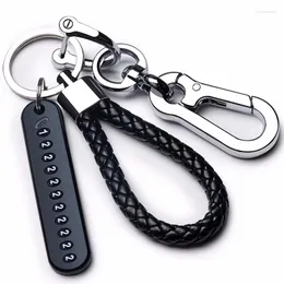 Keychains Anti-Lost Car Keychain With Phone Number Card Key Pendant Split Rings Keyring Auto Vehicle Lobster Clasp Chain Accessory