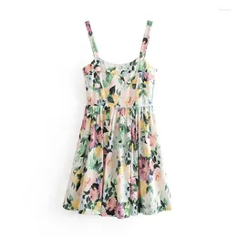 Vestidos casuais Mulheres Poéticas de aquarela estampa floral Mini vestido figura figura figura saia cheia delicada tiras de ombro largo