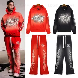 Men's Tracksuits Hoodie Pants Set Vintage Wash 1 1 Cotton Large Print Coat Set T240517