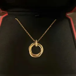 Three Ring Necklace Electric Three Color Three Ring Single Diamond Pendant Collar Chain Female