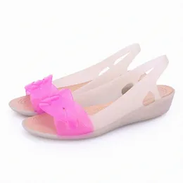 Regenbogen-Sandalen-Gelee-Schuh-Frauen-Keil-Sandalias-Frauen-Sandale-Sommer-Süßigkeit-Farben-Peep-Toe-Böhmen-Strand-süße Pantoffel-Schuhe