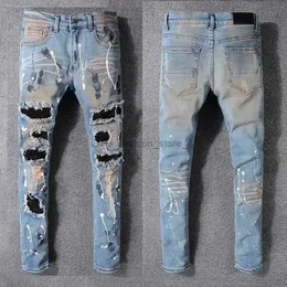 Amirlies의 청바지 보라색 디자이너 Amirlies s mens pant stacked men baggy 눈물 유럽 장 혹 바지 자수 트렌드 ksubi 청바지 25 j6uh