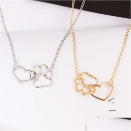 Pendant Necklaces Hollow Pet Paw Footprint Necklaces Cute Animal Dog Cat Love Heart Pendant Necklace For Women Girls Jewelry Dhgarden Otnc7