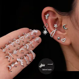 Stud Nuovo 1Pc Sier Colore Acciaio inossidabile Orecchio Cartilagine Helix Vite Indietro Orecchino Stud Cz Tragus Rook Conch Piercing Gioielli Dr Dhgarden Otbha