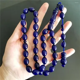 Strand Islamiska bönpärlor Tasbih Misbaha Sibha Handgjorda blå harts AMBER Oval 10 14mm 33 PCS Muslim Rosary