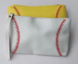 Bolsa de maquiagem esportiva de couro pu com estampa de softball de beisebol, bolsa de cosméticos com zíper, bolsa de viagem para mulheres e meninas 9351397