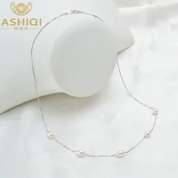 Pendanthalsband Ashiqi Real Pure 925 Sterling Silver Necklace Chain 6-7mm Natural Freshwater Pearl Pendant Jewelry for Women Gift231118
