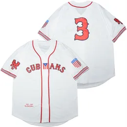 Moive Baseball 3 New York Cubans Button-Down Jersey College University Pure Cotton oddychający Cooperstown Cool Base Vintage Haftery White Team Emetree