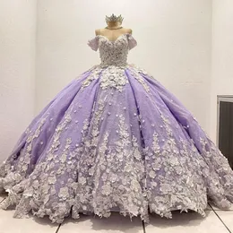 Lavanda Lilac 3D Flowers Applique Quinceanera Vestidos Lace-up Corset PROM PRINCESS SWEET 16 Princess Dress Vestidos de 15 Anos