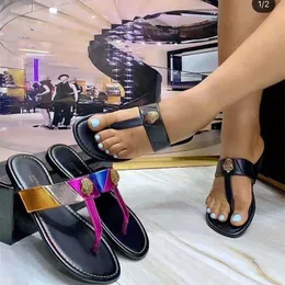 2024 moda flip flops senhora sandálias águia cabeça ferragem fivela espinha de peixe chinelos sem caixa